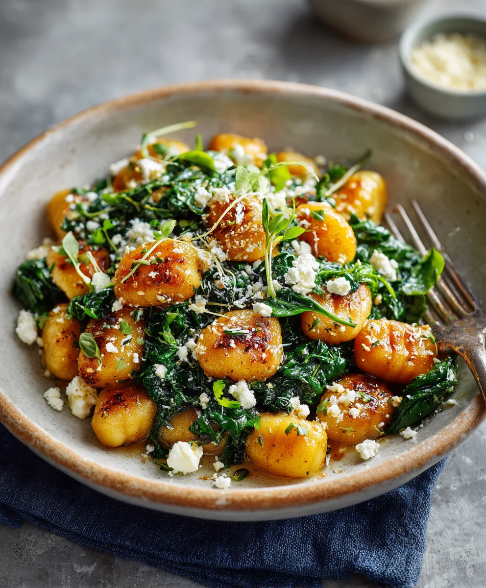 Crispy Gnocchi with Spinach & Feta - Easy Recipe