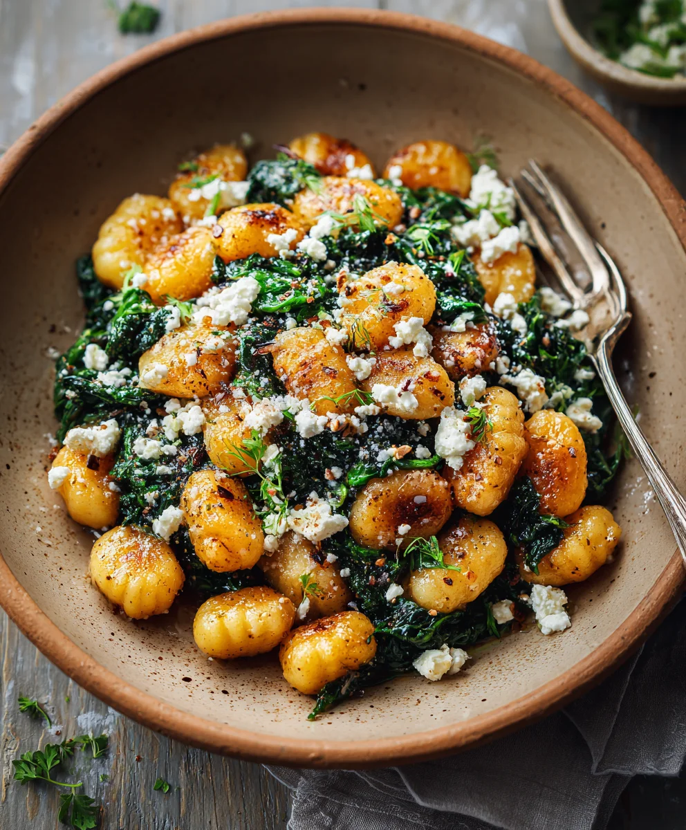 Crispy Gnocchi with Spinach & Feta - Easy Recipe
