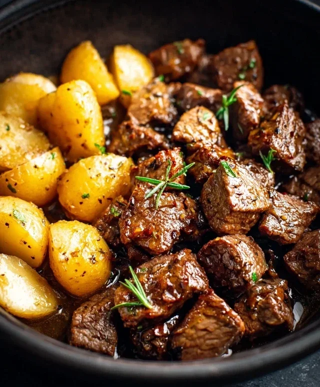 Slow Cooker Garlic Butter Beef Bites with Potatoes