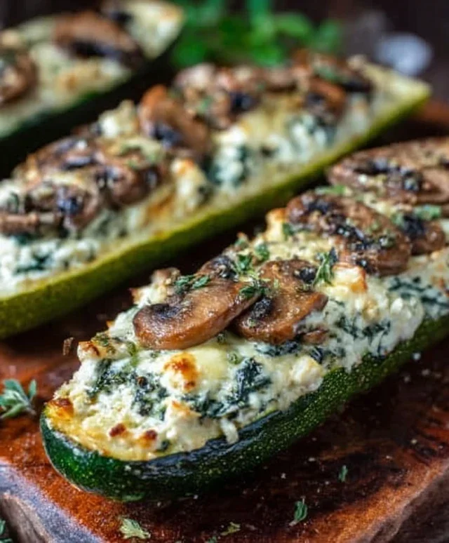 Spinach, Mushroom, and Ricotta Stuffed Zucchini Boats Recipe