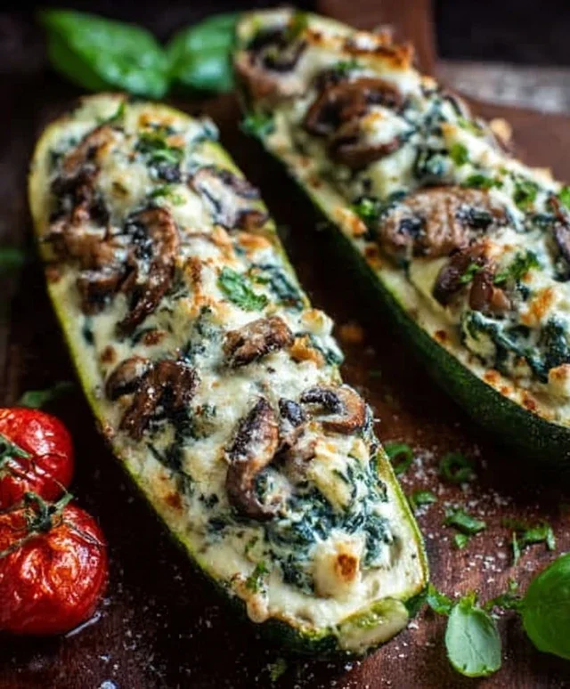 Spinach, Mushroom, and Ricotta Stuffed Zucchini Boats Recipe