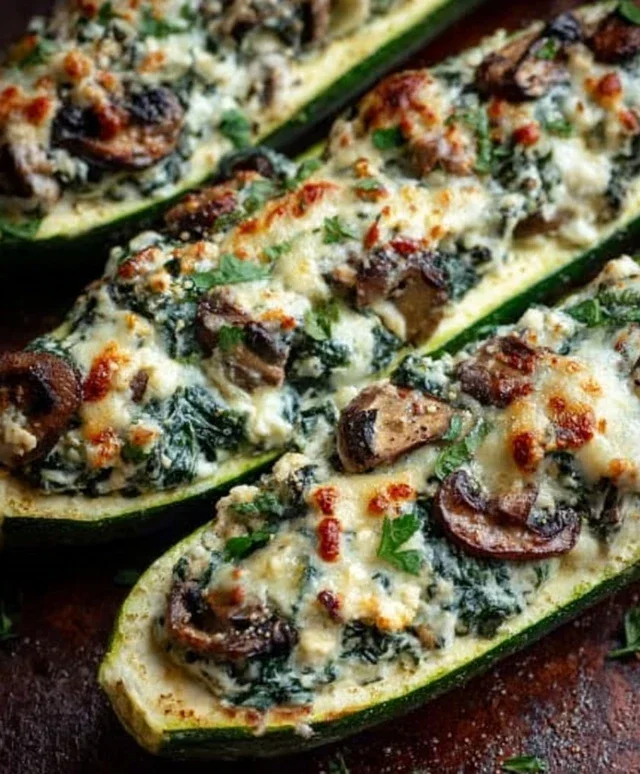 Spinach, Mushroom, and Ricotta Stuffed Zucchini Boats Recipe