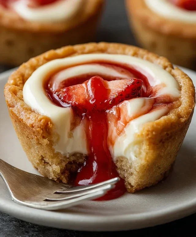 Strawberry Swirl Cheesecake Cookie Cups