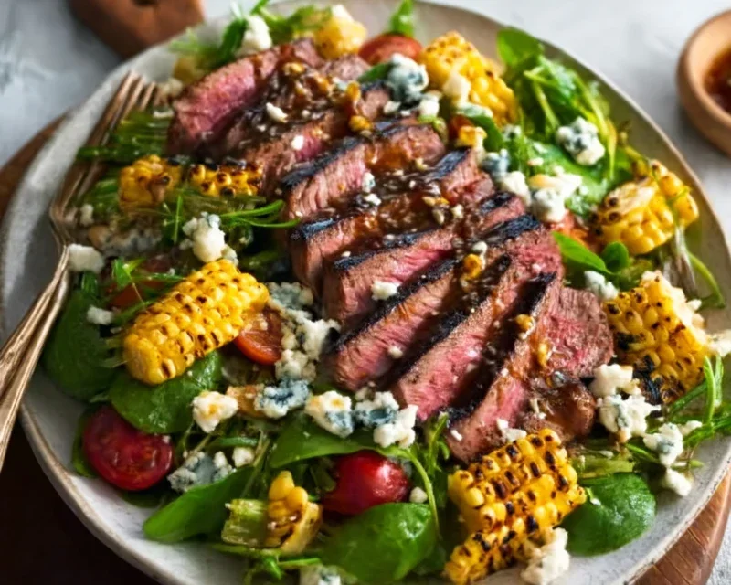Balsamic Steak Gorgonzola Salad with Grilled Corn