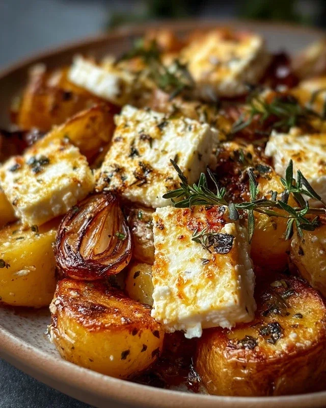 Roasted Potatoes with Baked Feta and Garlic
