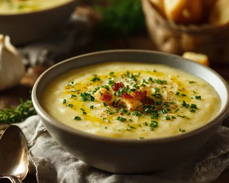 Hearty Cheddar Garlic Herb Potato Soup Recipe
