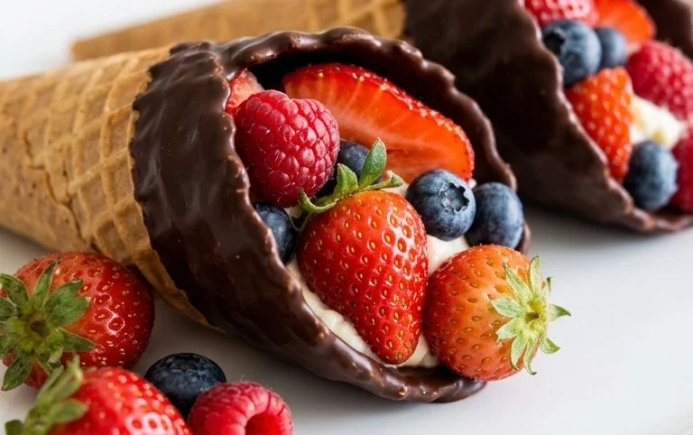 Chocolate Dipped Fruit Filled Cones