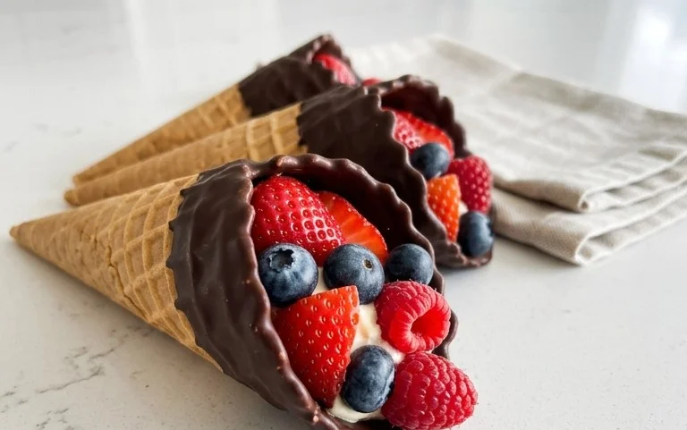 Chocolate Dipped Fruit Filled Cones