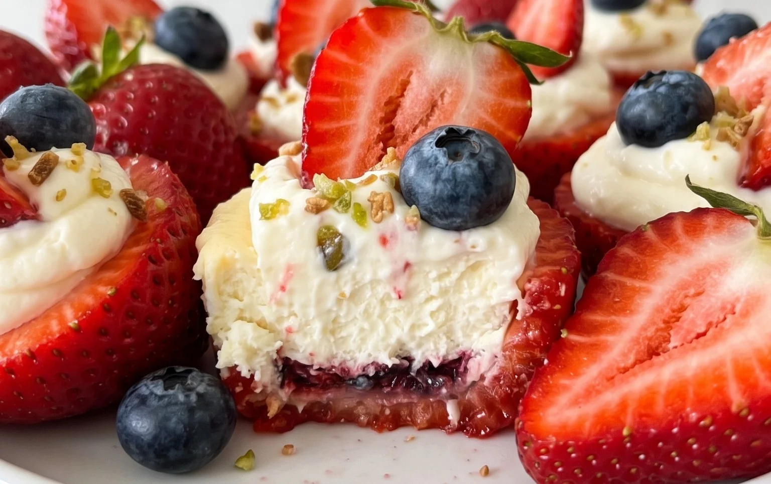 Red, White, and Blue Cheesecake Strawberries