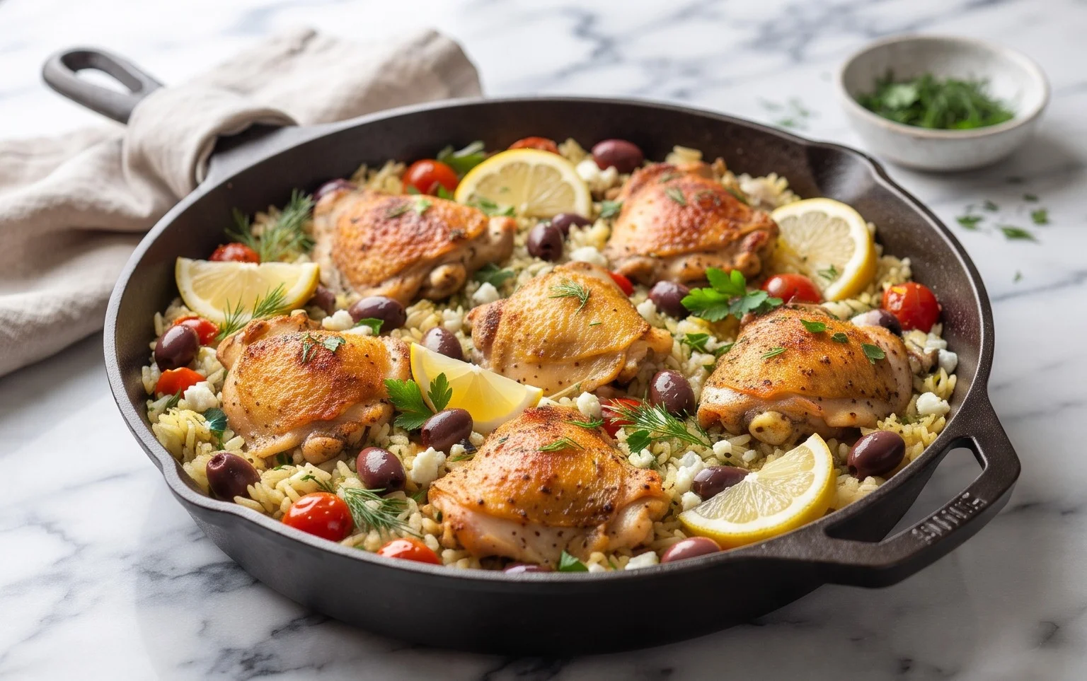 Greek Chicken and Lemon Rice (30 Minutes, One-Pot)
