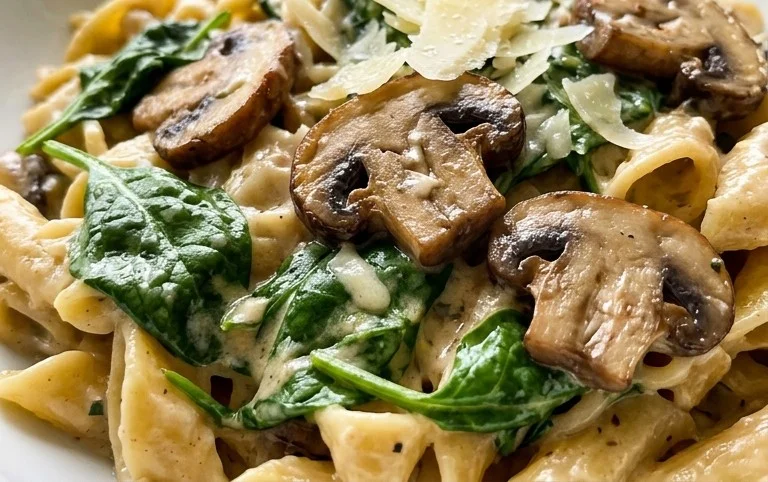 Parmesan Spinach Mushroom Pasta Skillet
