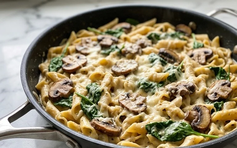 Parmesan Spinach Mushroom Pasta Skillet