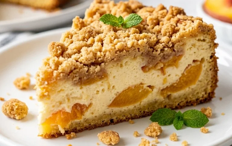 Peach Cream Cheese Cake with Streusel Topping