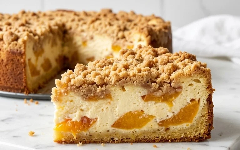 Peach Cream Cheese Cake with Streusel Topping