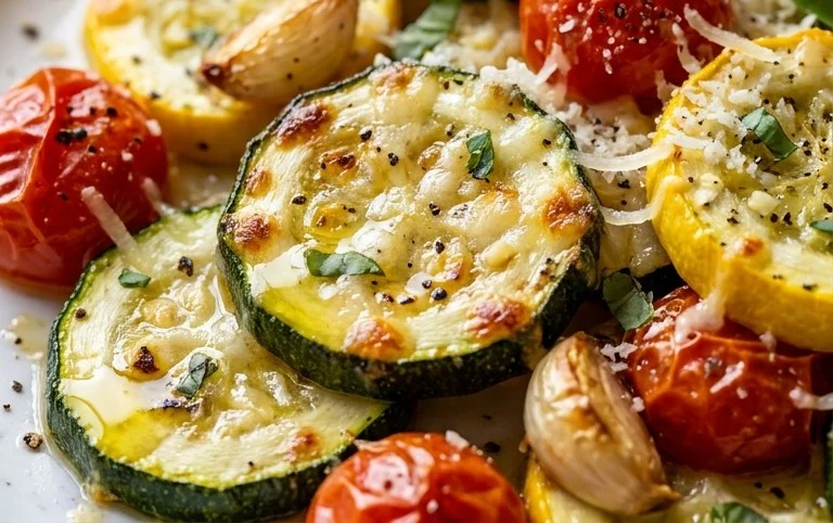 Roasted Garlic-Parmesan Zucchini, Squash and Tomatoes