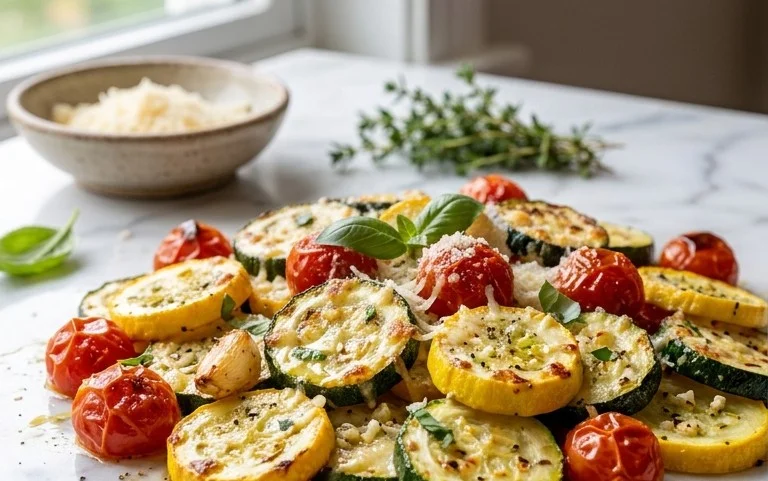 Roasted Garlic-Parmesan Zucchini, Squash and Tomatoes